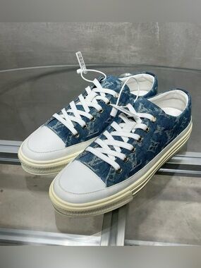 🚩steal Louis Vuitton Blue Denim Low-Top Sneakers with White Trim